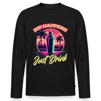 Bartender Barman Sip Happens Just Drink - Men's Premium Organic Long Sleeve Shirt - black - Front - Nico (187cm)