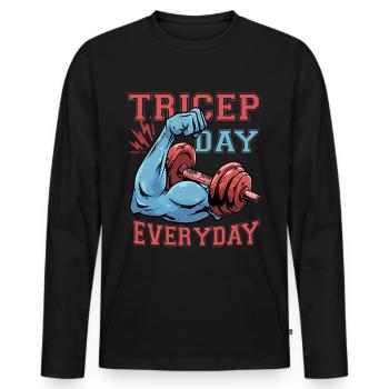 Trizeps Entraînement Triceps Jour Tous les jours - T-shirt manches longues Premium bio Homme - noir - Devant - Nico (187cm)