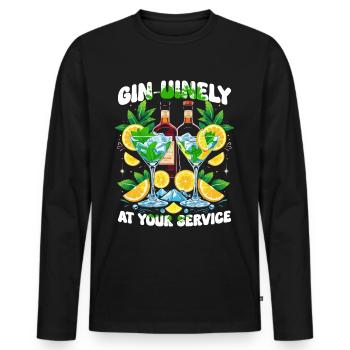Bartender Barman Gin-uniely At Your Service - Men's Premium Organic Long Sleeve Shirt - black - Front - Nico (187cm)