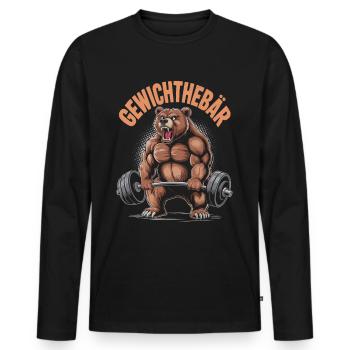 Gym Gewichthebär | Pumper | Fitness Bodybuilding - Männer Premium Bio Langarmshirt - Schwarz - Vorne - Nico (187cm)