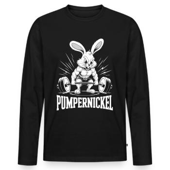 Gym Pumpernickel | Pumper | Fitness Bodybuilding - Männer Premium Bio Langarmshirt - Schwarz - Vorne - Nico (187cm)