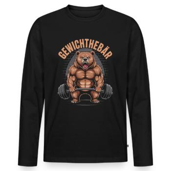 Gym Gewichthebär | Pumper | Fitness Bodybuilding - Männer Premium Bio Langarmshirt - Schwarz - Vorne - Nico (187cm)
