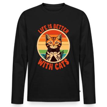 La vie est meilleure avec les chats Animaux Katzen Sprüche - T-shirt manches longues Premium bio Homme - noir - Devant - Nico (187cm)