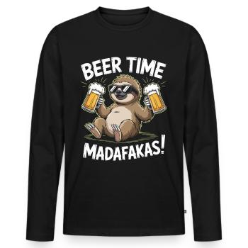Bier Faultier | Beer Time Madafakas Sloth - Männer Premium Bio Langarmshirt - Schwarz - Vorne - Nico (187cm)