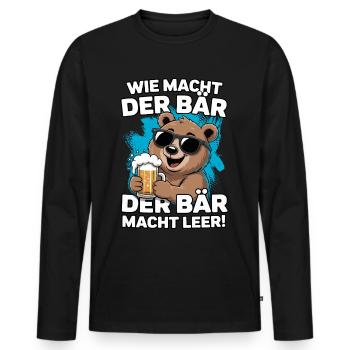 Bier Bär | Wie macht der Bär - Der Bär macht leer - Männer Premium Bio Langarmshirt - Schwarz - Vorne - Nico (187cm)