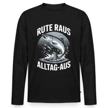Angeln | Rute raus Alltag aus | Angler - Männer Premium Bio Langarmshirt - Schwarz - Vorne - Nico (187cm)