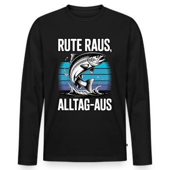 Angeln | Rute raus Alltag aus | Angler - Männer Premium Bio Langarmshirt - Schwarz - Vorne - Nico (187cm)