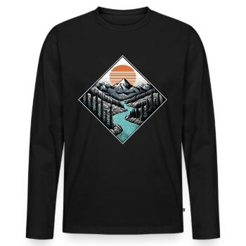 Illustration vintage montagnes par coucher de soleil en forêt - T-shirt manches longues Premium bio Homme - noir - Devant - Nico (187cm)