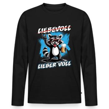 Bier | Liebevoll lieber voll | Waschbär - Männer Premium Bio Langarmshirt - Schwarz - Vorne - Nico (187cm)