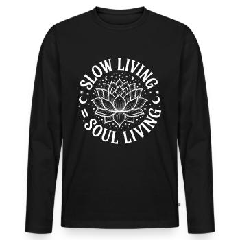 Slow Living Chill Vibes Live Slow - Men's Premium Organic Long Sleeve Shirt - black - Front - Nico (187cm)
