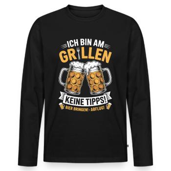 Bin am Grillen keine Tipps! Bier bringen! Abflug! - Männer Premium Bio Langarmshirt - Schwarz - Vorne - Nico (187cm)