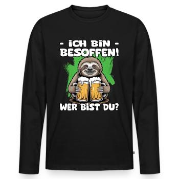 Ich bin besoffen wer bist du Faultier | Bier Sloth - Männer Premium Bio Langarmshirt - Schwarz - Vorne - Nico (187cm)