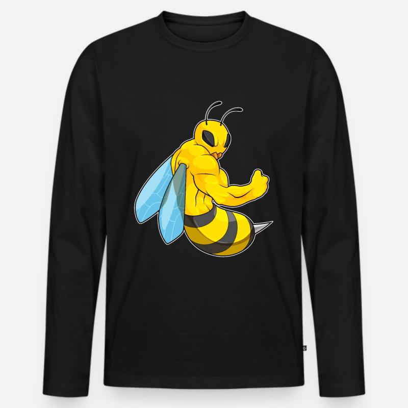 Biene als Bodybuilder - Männer Premium Bio Langarmshirt - Schwarz