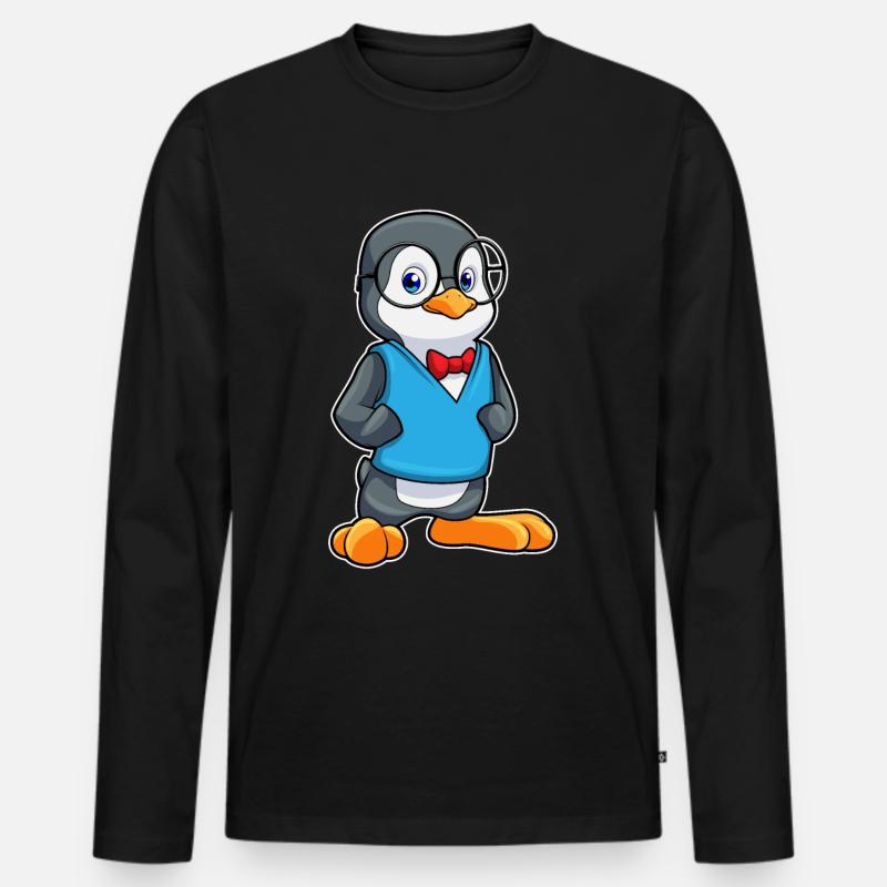 Pinguin als Nerd mit Brille - Männer Premium Bio Langarmshirt - Schwarz