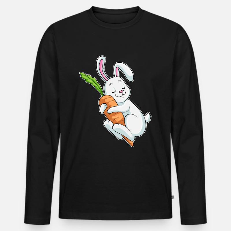 Hase mit Möhre - Männer Premium Bio Langarmshirt - Schwarz