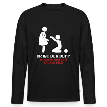 Er ist der Depp Outfit Männer Junggesellenabschied - Männer Premium Bio Langarmshirt - Schwarz - Vorne - Nico (187cm)
