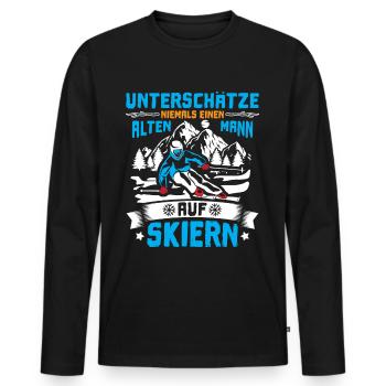 Skifahren Alter Mann auf Skiern - Männer Premium Bio Langarmshirt - Schwarz - Vorne - Nico (187cm)