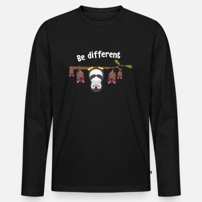 Be Different Pinguin Fledermaus Tier - Männer Premium Bio Langarmshirt - Schwarz