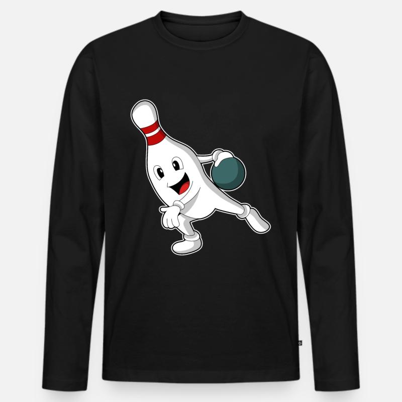 Bowling-Pin beim Bowling mit Bowlingkugel - Männer Premium Bio Langarmshirt - Schwarz