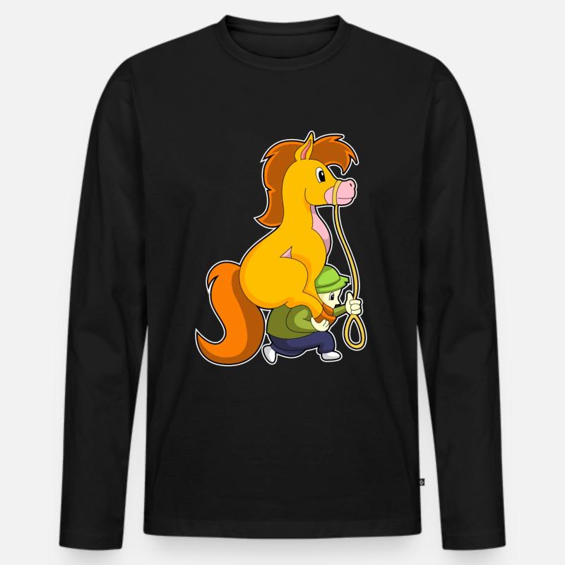 Pferd mit Junge - Männer Premium Bio Langarmshirt - Schwarz
