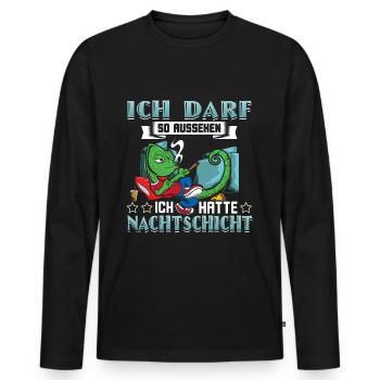 Nachtschicht Ich darf so aussehen - Männer Premium Bio Langarmshirt - Schwarz - Vorne - Nico (187cm)