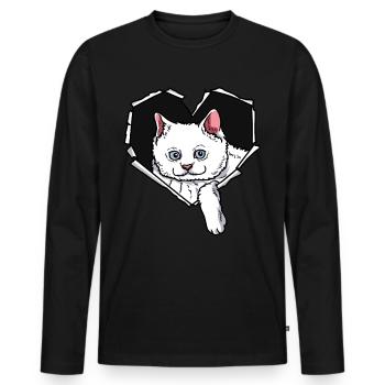 Cat CrackEd Hole Heart Cats - Men's Premium Organic Long Sleeve Shirt - black - Front - Nico (187cm)