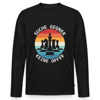 Suche Gegner Keine Opfer Schachspieler - Männer Premium Bio Langarmshirt - Schwarz - Vorne - Nico (187cm)