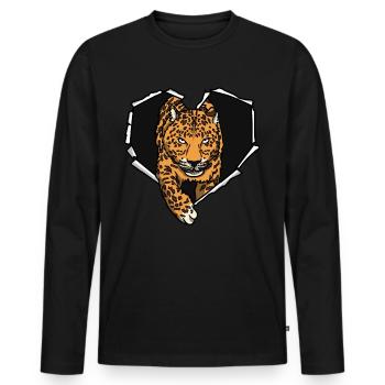 Crack Leopard Torn Hole Heart Leopards - Men's Premium Organic Long Sleeve Shirt - black - Front - Nico (187cm)