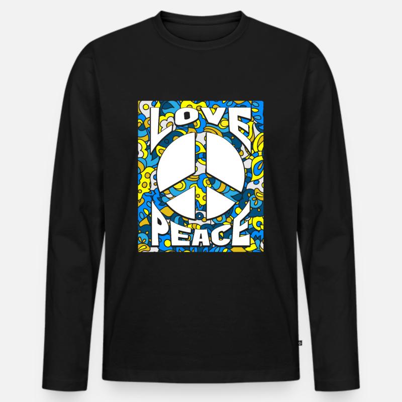 Peace Love Ukraine - Männer Premium Bio Langarmshirt - Schwarz