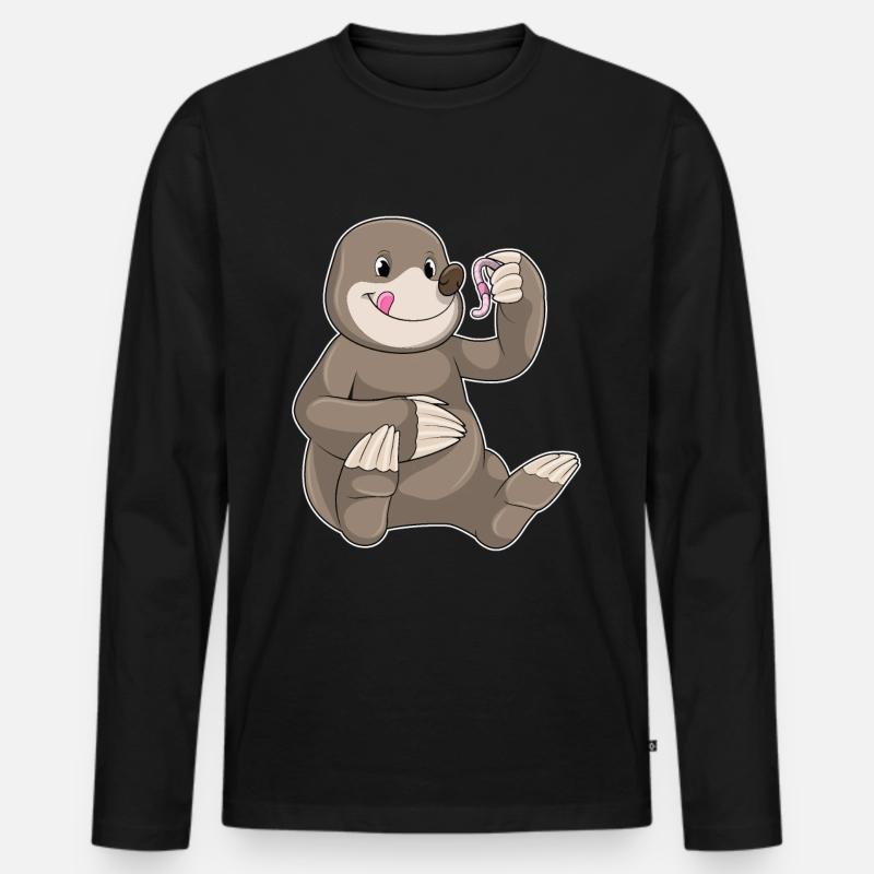 Mole with earthworm - Men's Premium Organic Long Sleeve Shirt - black
