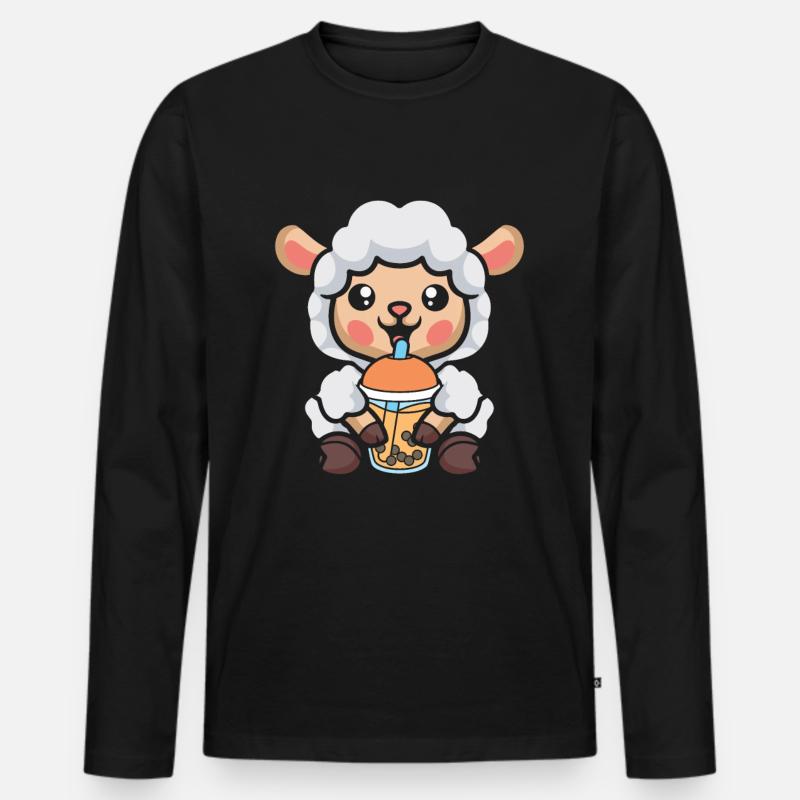 Bubble Tea Schaf - Männer Premium Bio Langarmshirt - Schwarz