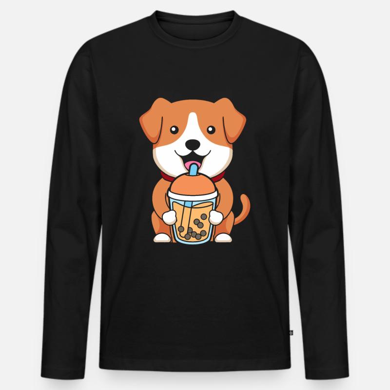 Bubble Tea Hund - Männer Premium Bio Langarmshirt - Schwarz