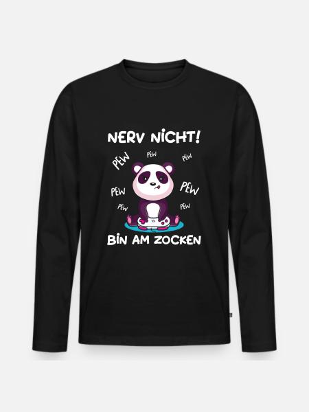 Bin am Zocken Gaming Panda - Männer Premium Bio Langarmshirt - Schwarz