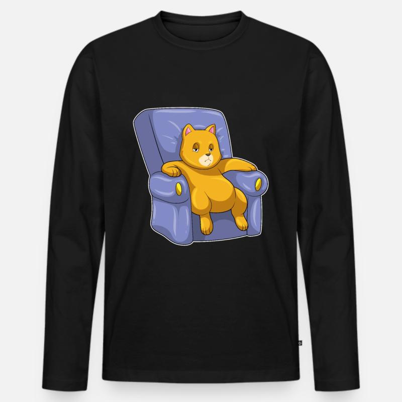 Katze mit Sofa - Männer Premium Bio Langarmshirt - Schwarz
