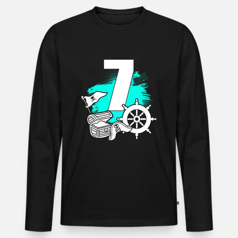 Pirat 7 Jahre alt - Männer Premium Bio Langarmshirt - Schwarz