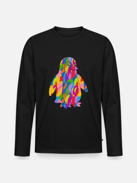 Pinguin Bunt - Männer Premium Bio Langarmshirt - Schwarz