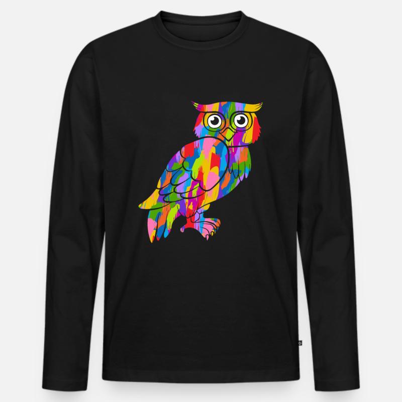 Eule Bunt - Männer Premium Bio Langarmshirt - Schwarz