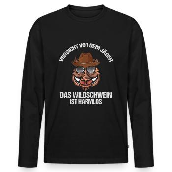 Vorsicht Vor Dem Jäger Das Wildschwein Ist Harmlos - Männer Premium Bio Langarmshirt - Schwarz - Vorne - Nico (187cm)