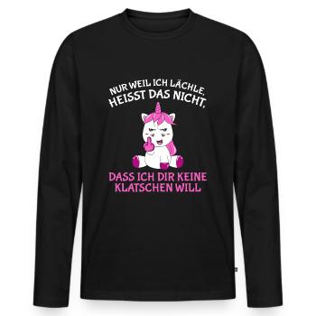 Nur weil ich lächle heißt nich dir keine klatschen - Männer Premium Bio Langarmshirt - Schwarz - Vorne - Nico (187cm)