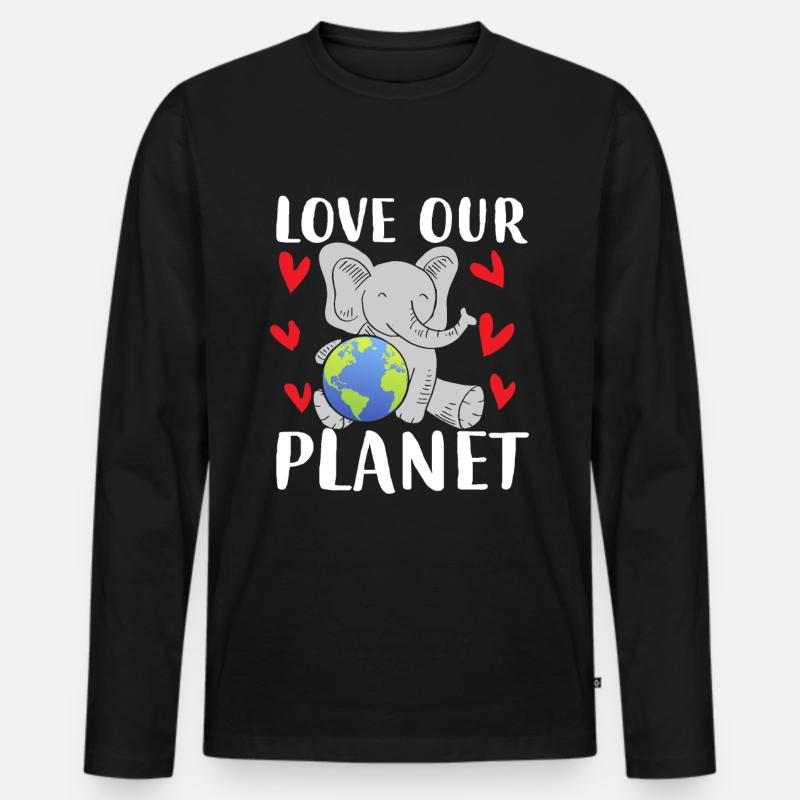 Love Our Planet Elephant Earth - Männer Premium Bio Langarmshirt - Schwarz