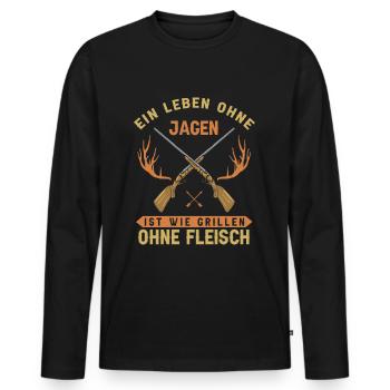 Leben Ohne Jagen Grillen Ohne Fleisch Jäger - Männer Premium Bio Langarmshirt - Schwarz - Vorne - Nico (187cm)