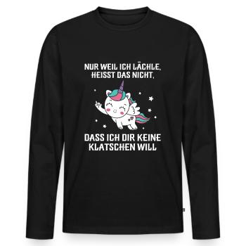 Nur weil ich lächle klatschen Ohrfeige - Männer Premium Bio Langarmshirt - Schwarz - Vorne - Nico (187cm)
