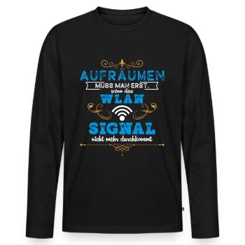 Wlan aufräumen muss man erst wenn das Wlan - Männer Premium Bio Langarmshirt - Schwarz - Vorne - Nico (187cm)