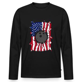 Bowling Torn Drapeau américain - T-shirt manches longues Premium bio Homme - noir - Devant - Nico (187cm)