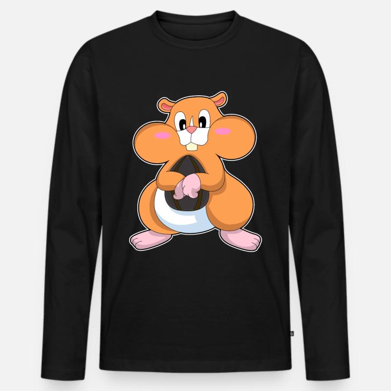 Hamster mit Wallnuss - Männer Premium Bio Langarmshirt - Schwarz
