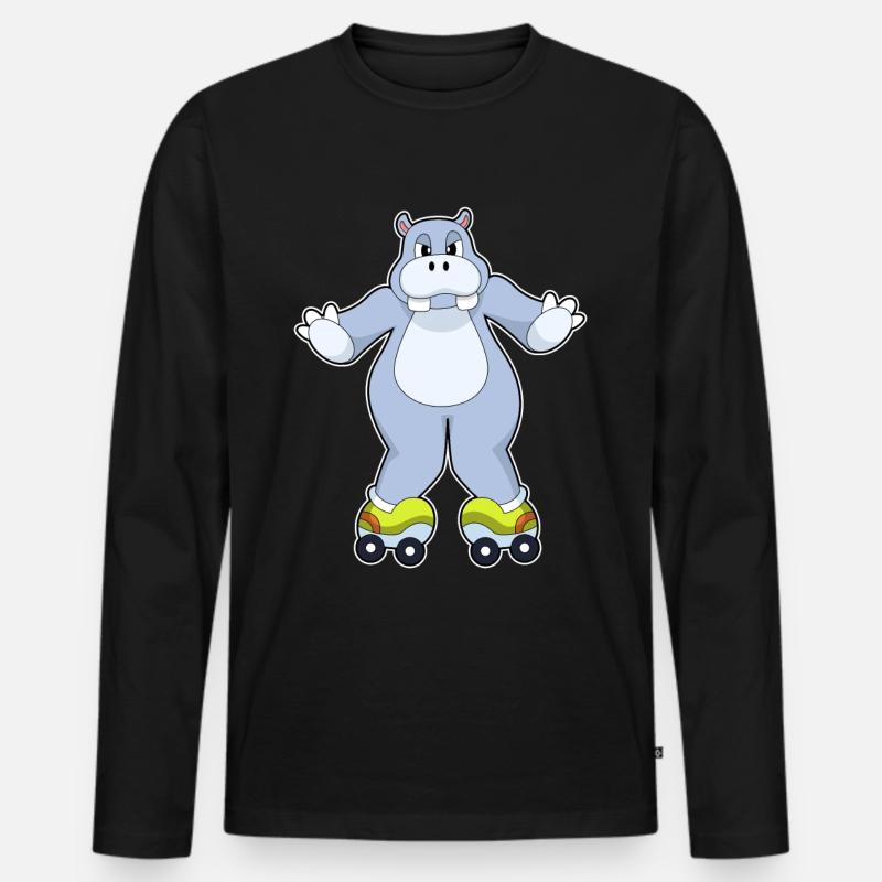 Nilpferd mit Rollschuhe - Männer Premium Bio Langarmshirt - Schwarz