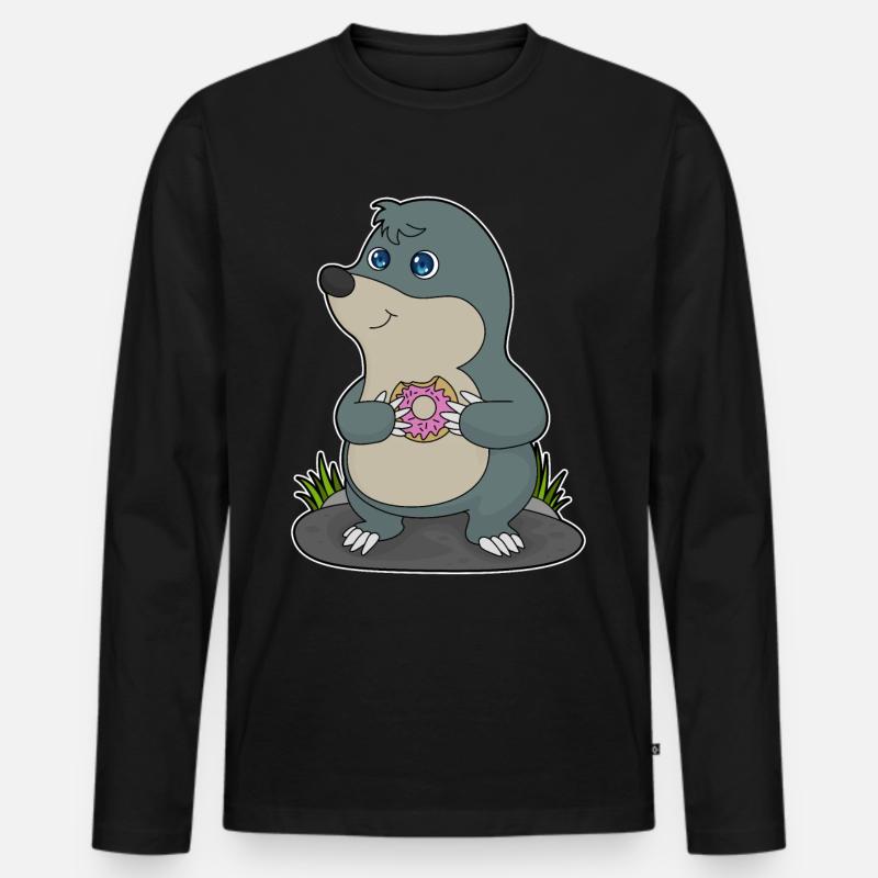 Maulwurf mit Donut - Männer Premium Bio Langarmshirt - Schwarz