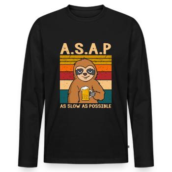 A.S.A.P As Slow As Possbile sloth with beer - Men's Premium Organic Long Sleeve Shirt - black - Front - Nico (187cm)
