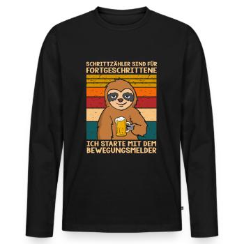 Schrittzähler Sind Für Fortgeschrittene Faultier - Männer Premium Bio Langarmshirt - Schwarz - Vorne - Nico (187cm)
