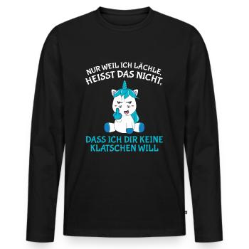 Nur weil ich lächle heißt nicht keine klatschen - Männer Premium Bio Langarmshirt - Schwarz - Vorne - Nico (187cm)